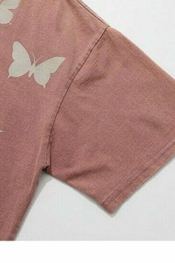 Shadow Butterflies Vintage Wash T-Shirt - Y2K Fashion Grunge Aesthetic Cute Tops Pastel Goth