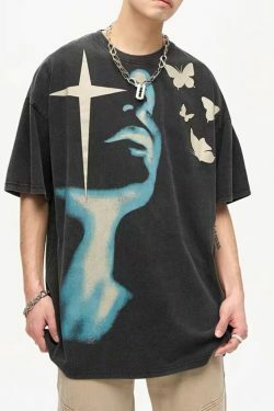 Shadow Butterflies Vintage Wash T-Shirt - Y2K Fashion Grunge Aesthetic Cute Tops Pastel Goth