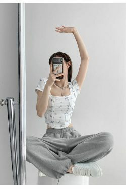 Shea Floral Crop Top - Y2K Fashion - Coquette Aesthetic - Grunge Style - Cute Tops - Pastel Goth