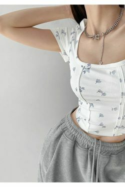 Shea Floral Crop Top - Y2K Fashion - Coquette Aesthetic - Grunge Style - Cute Tops - Pastel Goth