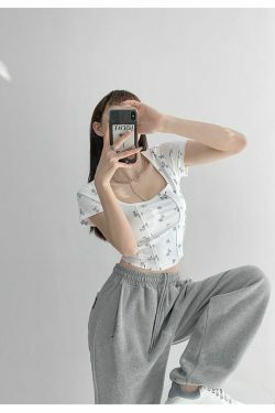 Shea Floral Crop Top - Y2K Fashion - Coquette Aesthetic - Grunge Style - Cute Tops - Pastel Goth