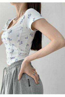 Shea Floral Crop Top - Y2K Fashion - Coquette Aesthetic - Grunge Style - Cute Tops - Pastel Goth