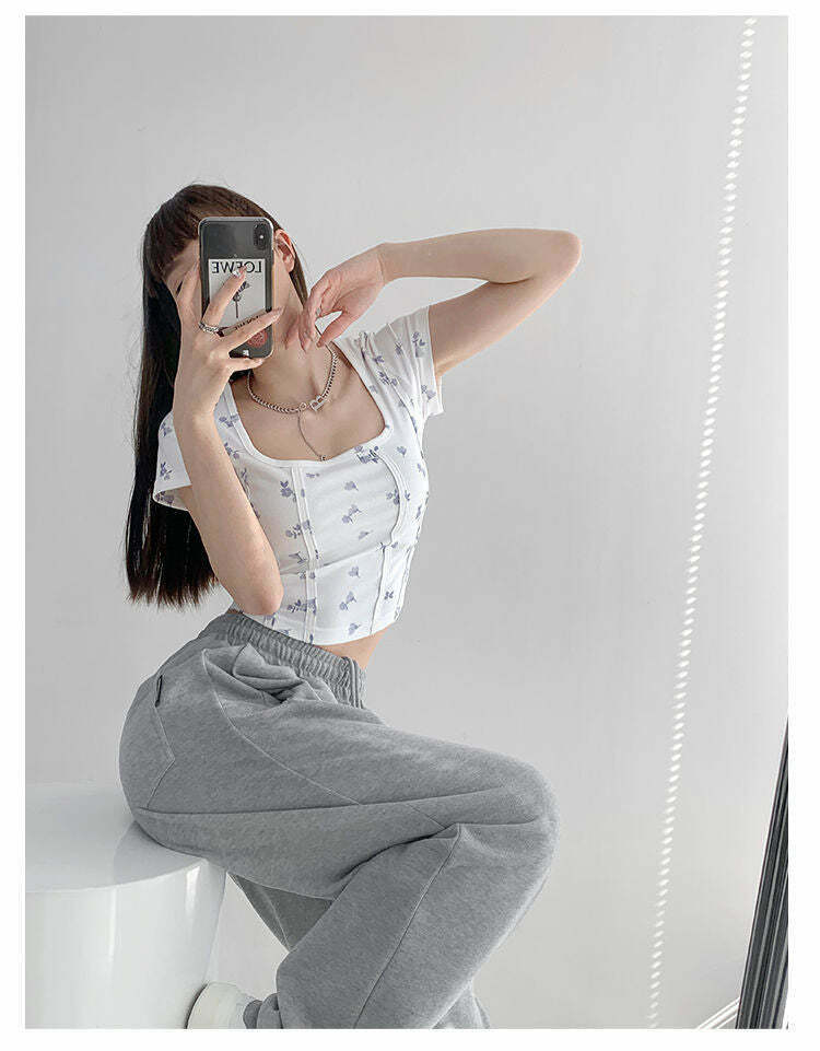 Shea Floral Crop Top - Y2K Fashion - Coquette Aesthetic - Grunge Style - Cute Tops - Pastel Goth Shea Floral Crop Top - Y2K Fashion - Coquette Aesthetic - Grunge Style - Cute Tops - Pastel Goth