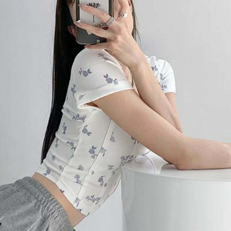 Shea Floral Crop Top - Y2K Fashion - Coquette Aesthetic - Grunge Style - Cute Tops - Pastel Goth Shea Floral Crop Top - Y2K Fashion - Coquette Aesthetic - Grunge Style - Cute Tops - Pastel Goth