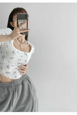 Shea Floral Crop Top - Y2K Fashion - Coquette Aesthetic - Grunge Style - Cute Tops - Pastel Goth