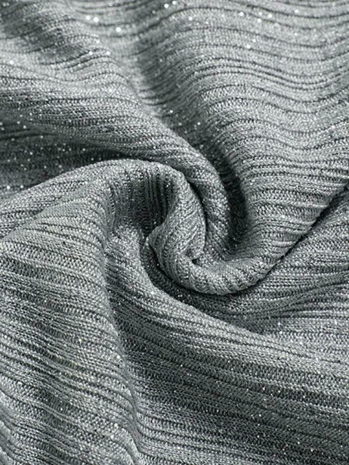 Shimmering Bow Decor Crew Neck Long Sleeve Knit Sweater - Y2K Fashion Aesthetic