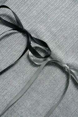 Shimmering Bow Decor Crew Neck Long Sleeve Knit Sweater - Y2K Fashion Aesthetic