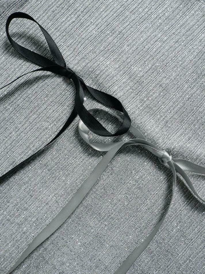 Shimmering Bow Decor Crew Neck Long Sleeve Knit Sweater - Y2K Fashion Aesthetic