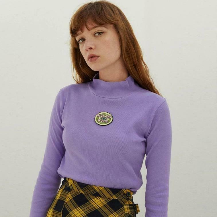 Sick Sad World Purple Turtleneck: Y2K Aesthetic Coquette Fashion Grunge Style Cute Top Sick Sad World Purple Turtleneck: Y2K Aesthetic Coquette Fashion Grunge Style Cute Top