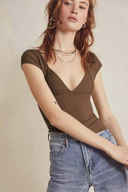 Simplicity Speaks V-Neck Top - Y2K Coquette Grunge Aesthetic