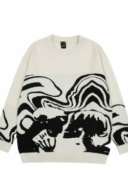 Skeleton Kiss Graphic Sweater - Y2K Aesthetic Coquette Style - Grunge Fashion Statement