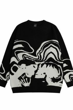 Skeleton Kiss Graphic Sweater - Y2K Aesthetic Coquette Style - Grunge Fashion Statement