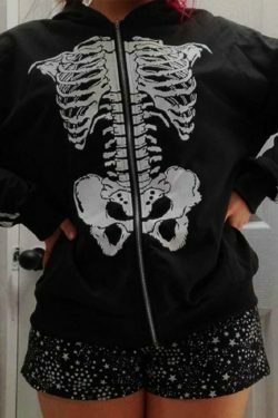 Skeleton Print Baggy Oversized Hoodie for Y2K Fashion Enthusiasts