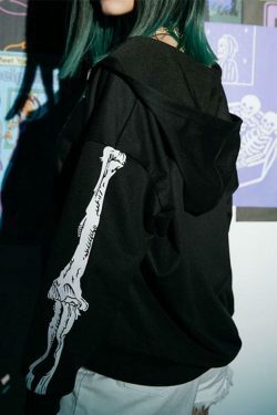 Skeleton Print Baggy Oversized Hoodie for Y2K Fashion Enthusiasts