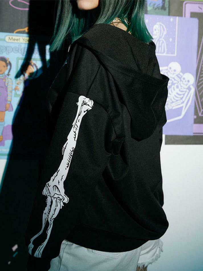 Skeleton Print Baggy Oversized Hoodie for Y2K Fashion Enthusiasts Skeleton Print Baggy Oversized Hoodie for Y2K Fashion Enthusiasts