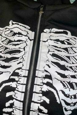 Skeleton Print Baggy Oversized Hoodie for Y2K Fashion Enthusiasts