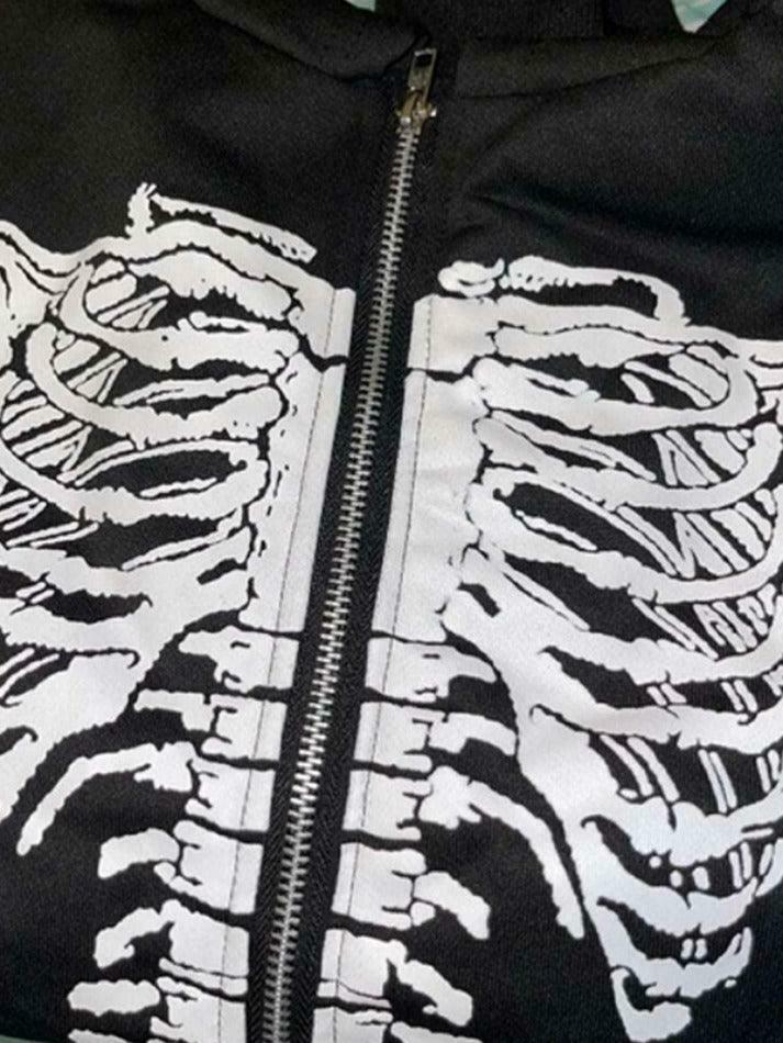 Skeleton Print Baggy Oversized Hoodie for Y2K Fashion Enthusiasts Skeleton Print Baggy Oversized Hoodie for Y2K Fashion Enthusiasts