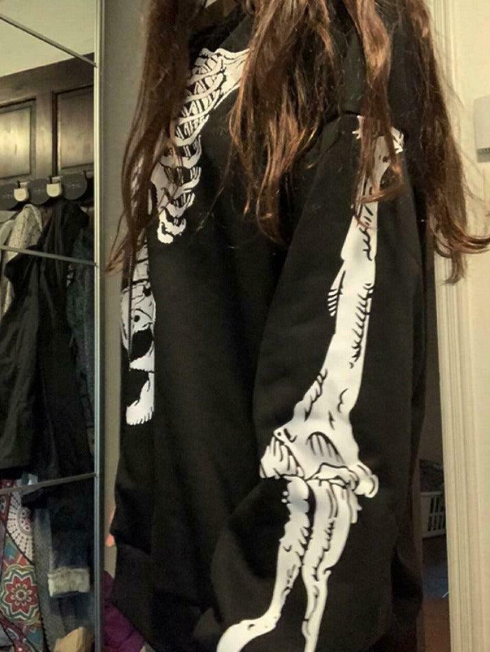 Skeleton Print Baggy Oversized Hoodie for Y2K Fashion Enthusiasts Skeleton Print Baggy Oversized Hoodie for Y2K Fashion Enthusiasts