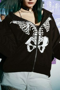 Skeleton Print Baggy Oversized Hoodie for Y2K Fashion Enthusiasts