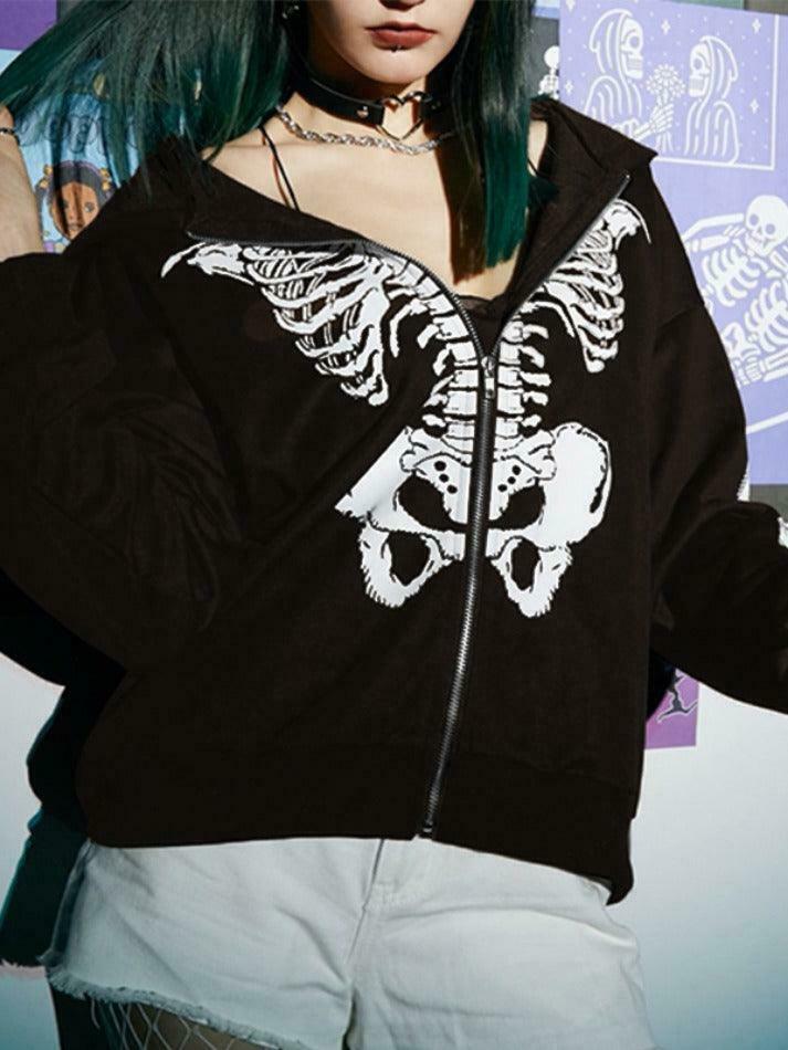 Skeleton Print Baggy Oversized Hoodie for Y2K Fashion Enthusiasts Skeleton Print Baggy Oversized Hoodie for Y2K Fashion Enthusiasts