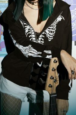 Skeleton Print Baggy Oversized Hoodie for Y2K Fashion Enthusiasts