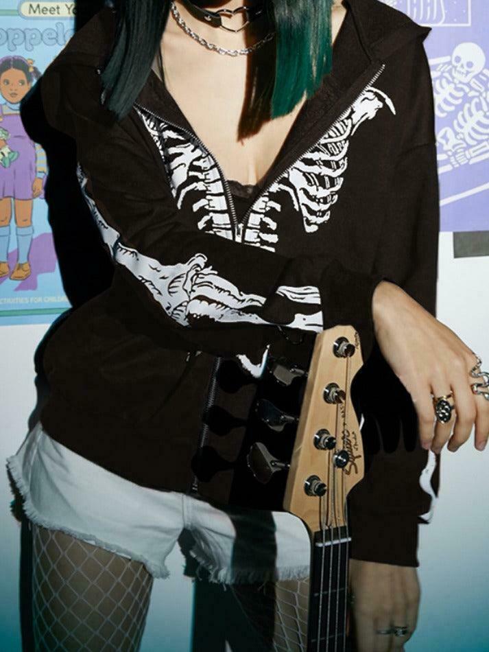 Skeleton Print Baggy Oversized Hoodie for Y2K Fashion Enthusiasts Skeleton Print Baggy Oversized Hoodie for Y2K Fashion Enthusiasts