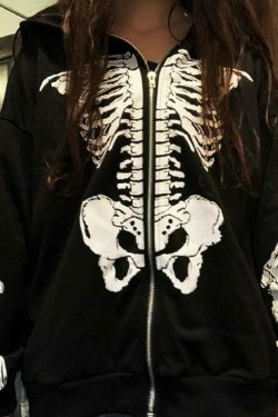 Skeleton Print Baggy Oversized Hoodie for Y2K Fashion Enthusiasts