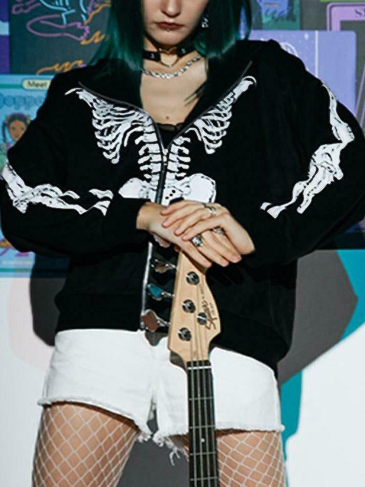 Skeleton Print Baggy Oversized Hoodie for Y2K Fashion Enthusiasts Skeleton Print Baggy Oversized Hoodie for Y2K Fashion Enthusiasts