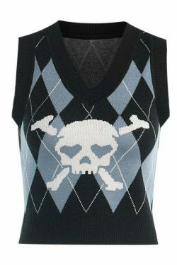 Skull Sweater Vest - Y2K Aesthetic Clothing for Women with Coquette and Grunge Style