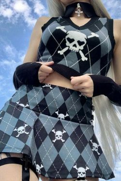 Skull Sweater Vest - Y2K Aesthetic Clothing for Women with Coquette and Grunge Style