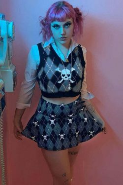 Skull Sweater Vest - Y2K Aesthetic Clothing for Women with Coquette and Grunge Style