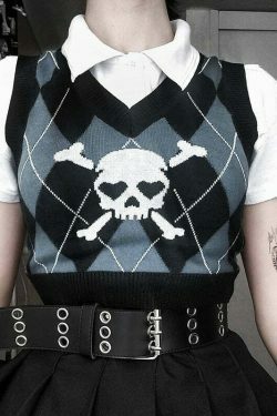Skull Sweater Vest - Y2K Aesthetic Clothing for Women with Coquette and Grunge Style