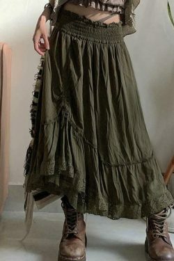 Smocked Ruched Asymmetric Maxi Skirt: Y2K Fashion with Coquette & Grunge Aesthetics