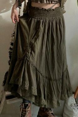 Smocked Ruched Asymmetric Maxi Skirt: Y2K Fashion with Coquette & Grunge Aesthetics