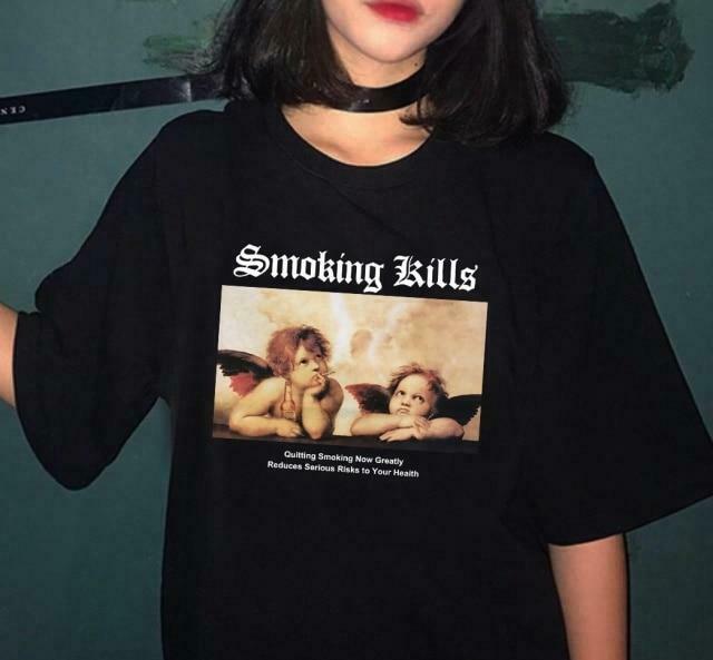 Smoking Kills T-Shirt - Y2K Fashion Statement with Grunge Aesthetic and Coquette Style