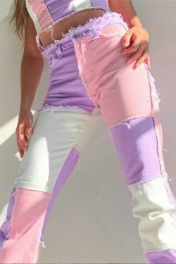 Soft Aesthetic Plaid Stitching Pants - Y2K Fashion Women's Clothing