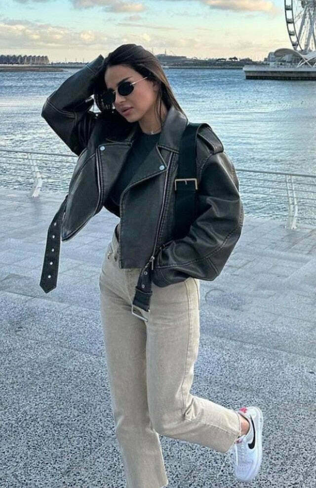 Soho Slick Leather Jacket - Y2K Fashion Statement for Women with Coquette and Grunge Aesthetic Soho Slick Leather Jacket - Y2K Fashion Statement for Women with Coquette and Grunge Aesthetic