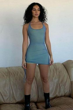 Solid Color Drawstring Party Wrap Dress - Y2K Fashion Coquette Aesthetic Grunge Style Cute