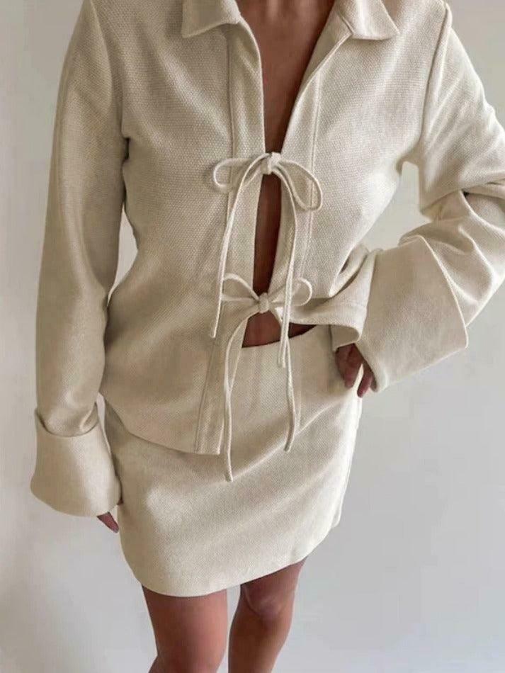 Solid Color Lace Up Cardigan: Coquette Aesthetic Long Sleeve Blouse for Y2K Fashion Enthusiasts Solid Color Lace Up Cardigan: Coquette Aesthetic Long Sleeve Blouse for Y2K Fashion Enthusiasts