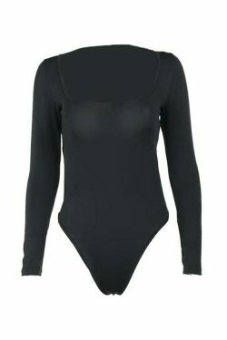 Solid Square Neck Tie-Up Backless Long Sleeve Tee - Y2K Fashion Coquette Aesthetic Grunge Style