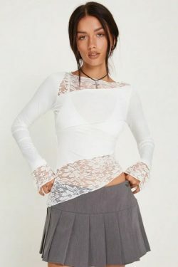Sophia's Coquette Lace Tee: Y2K Fashion Aesthetic with Grunge and Pastel Goth Vibes