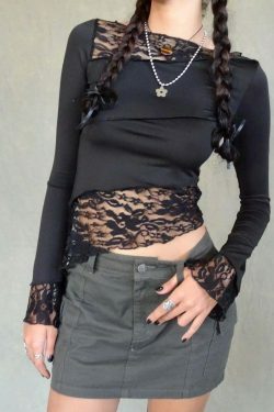 Sophia's Coquette Lace Tee: Y2K Fashion Aesthetic with Grunge and Pastel Goth Vibes
