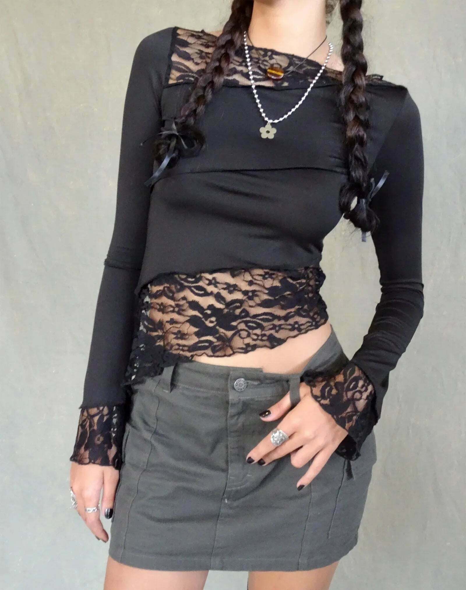 Sophia's Coquette Lace Tee: Y2K Fashion Aesthetic with Grunge and Pastel Goth Vibes Sophia's Coquette Lace Tee: Y2K Fashion Aesthetic with Grunge and Pastel Goth Vibes