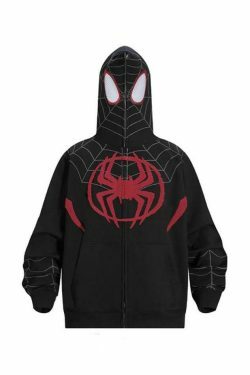 Spider Print Oversized Hoodie: Y2K Aesthetic Coquette Fashion with Grunge Style and Cute Tops
