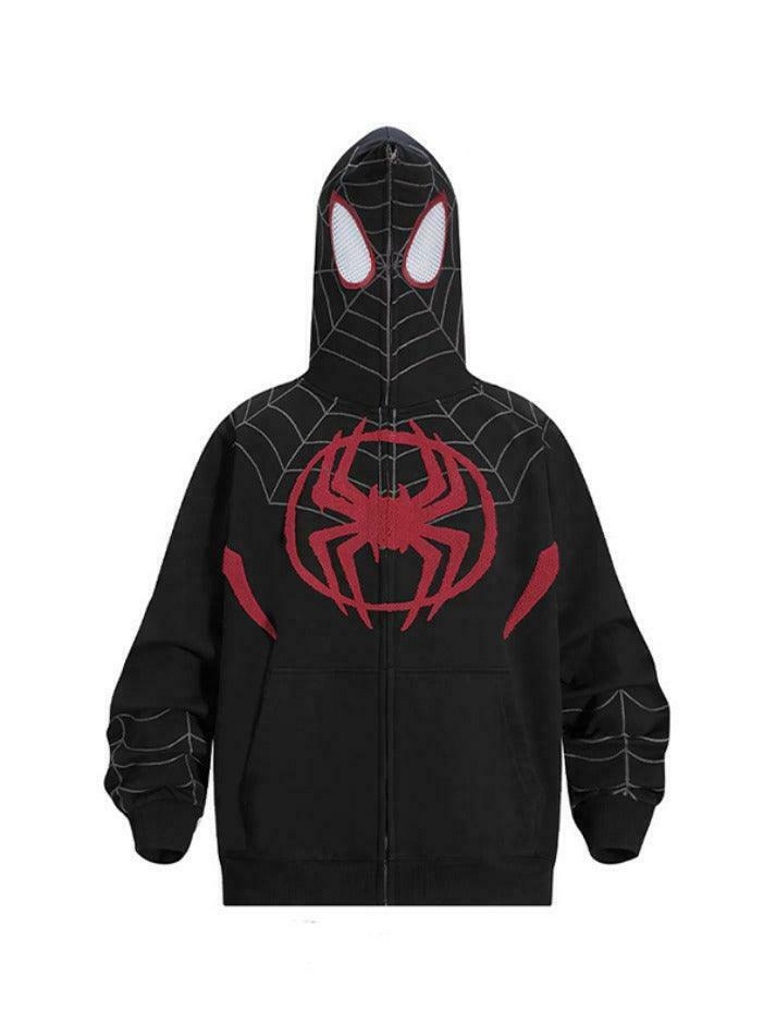 Spider Print Oversized Hoodie: Y2K Aesthetic Coquette Fashion with Grunge Style and Cute Tops Spider Print Oversized Hoodie: Y2K Aesthetic Coquette Fashion with Grunge Style and Cute Tops