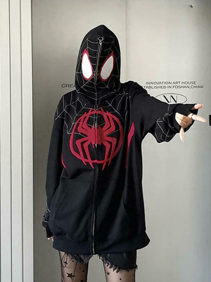Spider Print Oversized Hoodie: Y2K Aesthetic Coquette Fashion with Grunge Style and Cute Tops Spider Print Oversized Hoodie: Y2K Aesthetic Coquette Fashion with Grunge Style and Cute Tops