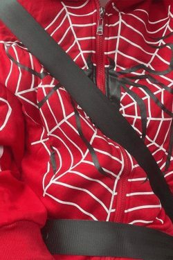 Spider Print Zip-Up Hoodie - Y2K Aesthetic Fashion - Coquette Grunge Outfit