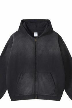 Spray Dyed Zip-Up Hoodie - Y2K Fashion Aesthetic for Women - Coquette Style Grunge Outfits