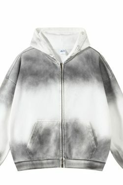 Spray Dyed Zip-Up Hoodie - Y2K Fashion Aesthetic for Women - Coquette Style Grunge Outfits