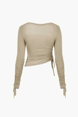 Square Neck Drawstring Ruched Top - Y2K Fashion Aesthetic with Coquette and Grunge Vibes